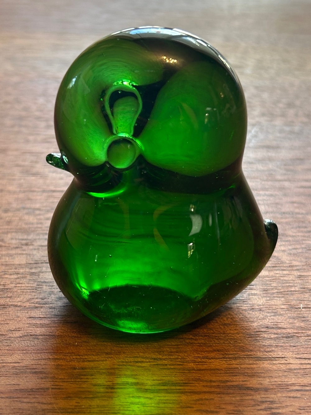 Swedish Art Glass Green Pippi Bird FM Konstglas Ronneby Sweden 3" Paperweight